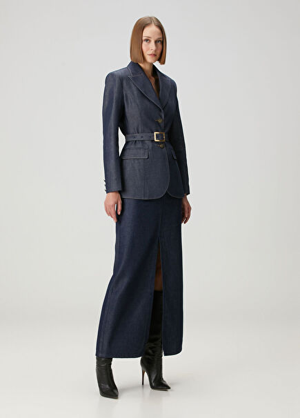 Indigo Maksi Denim Etek