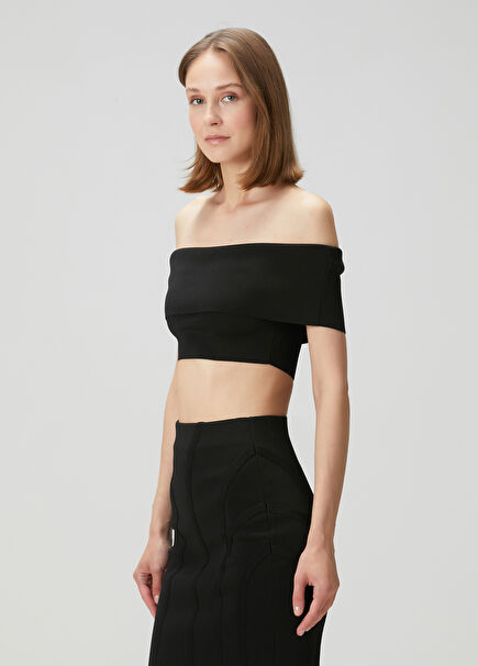 Artemis Siyah Crop Bluz