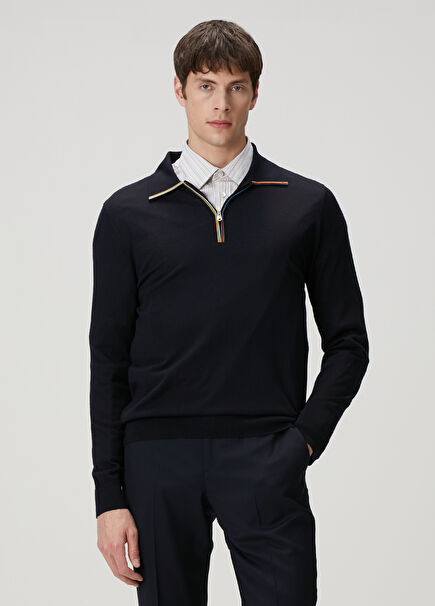 Navy Blue Polo Merino Sweater