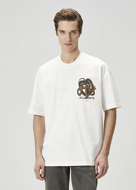 Reticulate White Logo Printed Oversized T-Shirt