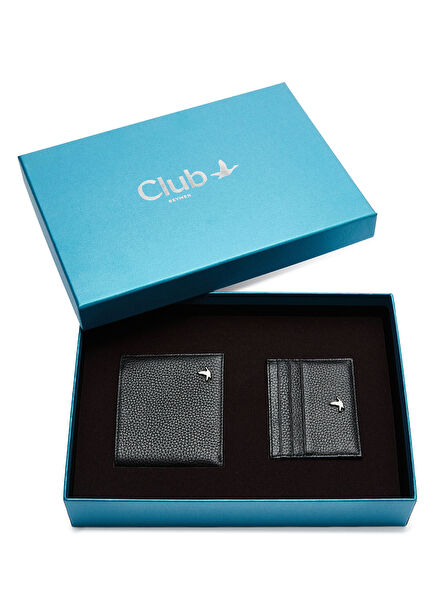 Black Men's Leather Wallet Card Holder Set