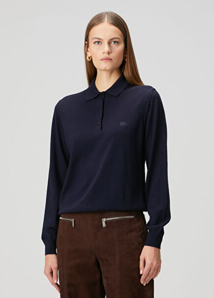 Lacivert Yün Polo Triko