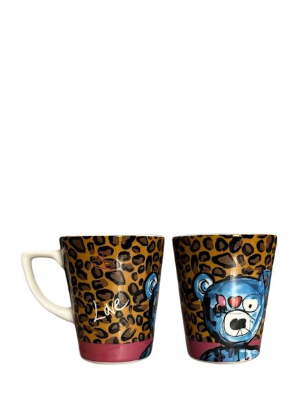 Pop Art Leopar Desenli Porselen 2'li Kupa Seti 