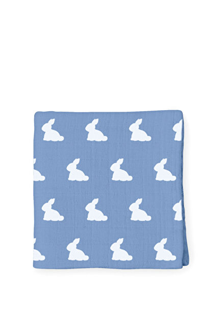 %100 Pamuk Mono Lapin Royal Blue Müslin Bebek Bakım Örtüsü 120 x 120 cm