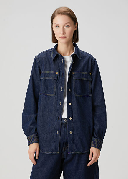 Trapunto Lacivert Denim Gömlek