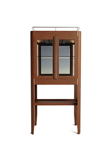 Casablanca Display Case Series Brown Solid Wood Upright Liquor Cocktail Cabinet