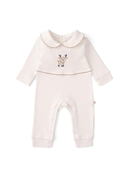 Playtime Deer Embroidered Organic Cotton Baby Collar Unisex Baby Romper