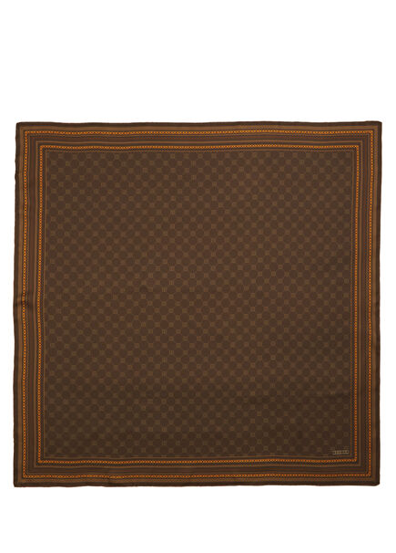 Kahverengi Monogram Desen İpek Eşarp