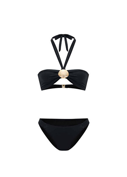Nerisse Black Gold Seashell Accessory Women's Bikini Set