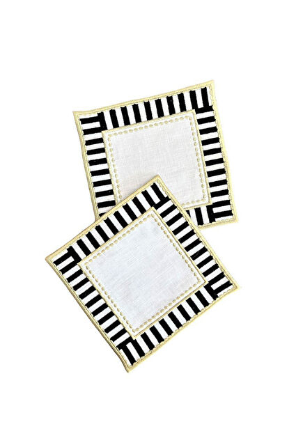 Decorative Black and White Checkered Linen 2-Piece Cocktail Napkin