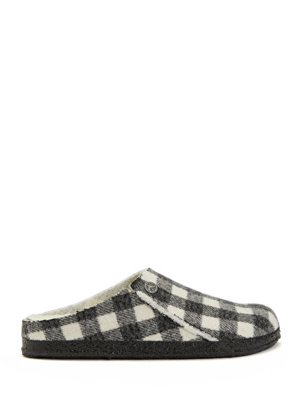 Zermatt Shearling Siyah Beyaz Ekoseli Kadın Terlik