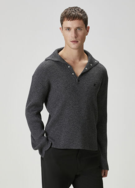 Gri Polo Yaka Yün Triko