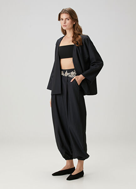 Berra Navy Blue Embroidered Pants