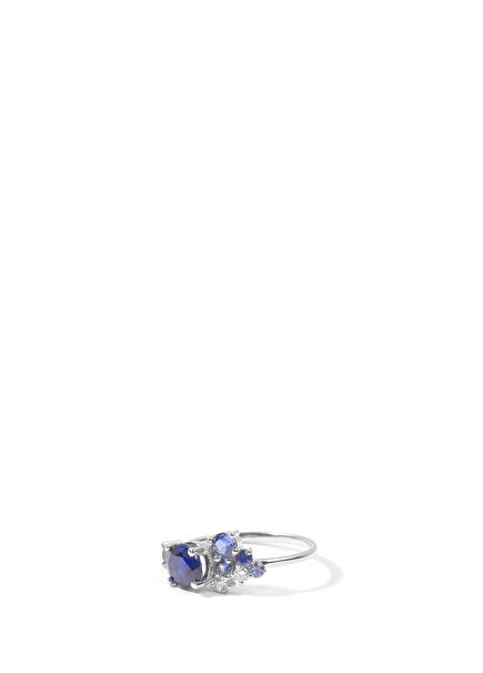 Cosmic Ring Diamond and Blue Sapphire 14 Ayar White Gold Kadın Altın Yüzük
