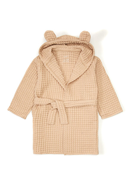 Children's Bathrobe With Beige Waffle Texture