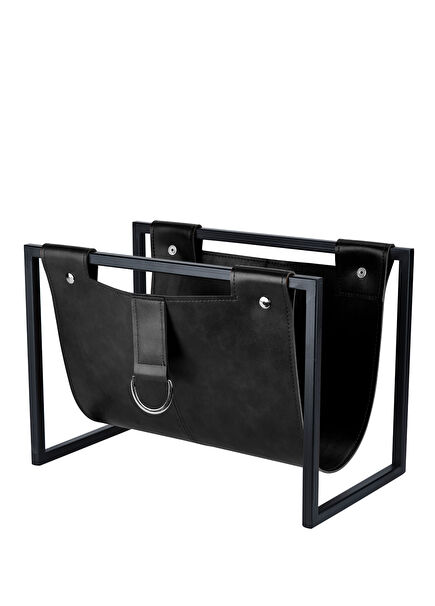 Black Leather Newsstand and Magazine Holder