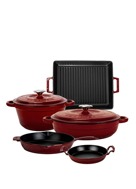 Bordo Serisi Döküm Tencere Tava Sahan ve Izgara Seti