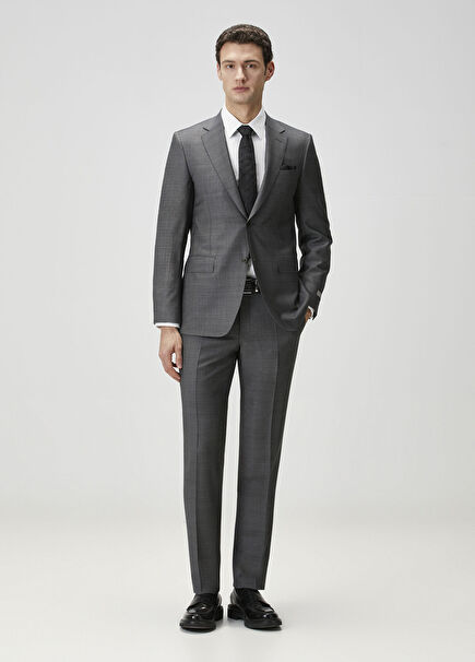 Dark Grey Patterned Wool Suit