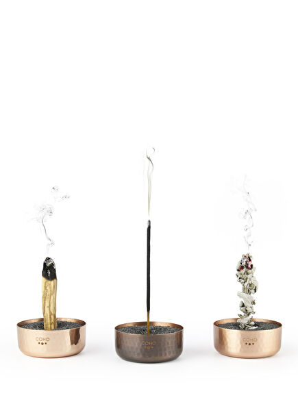 Meditation Artisan Matte Antique Dövme Bakır Tütsülük 3'lü Set