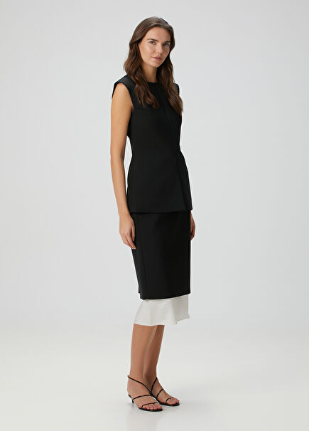 Black White Midi Silk Pencil Skirt