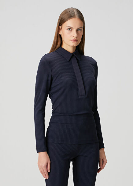 Lauren Navy Blue Striped Blouse