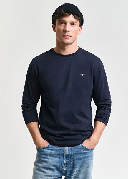 Lacivert Bisiklet Yaka Regular Fit Uzun Kollu Erkek T-shirt