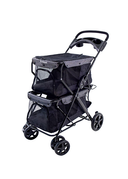 Twins Black Two Decker Cat Dog Transport Trolley