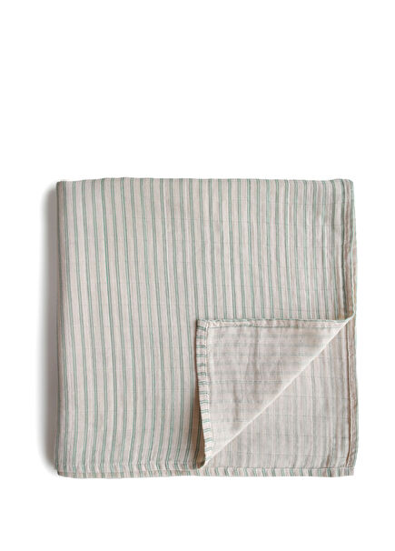 Sage Stripe Organik Müslin Örtü Kundak
