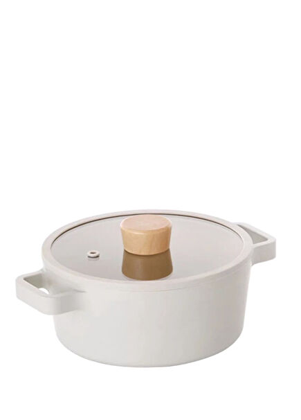 Fika Cream Cast Aluminum Saucepan with Glass Lid 18 cm