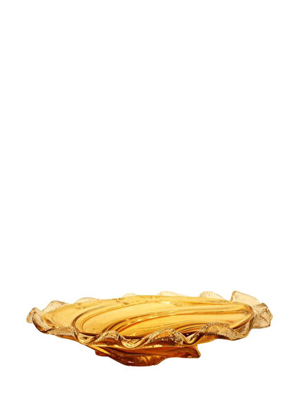 Amber Rengi Boğumlu Retro Cam Dekoratif Meyvelik 33 cm