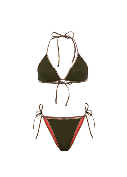Siera Haki Turuncu Çift Taraflı Kadın Üçgen Bikini Takımı