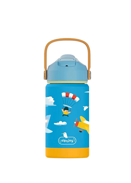 FlipSip Fly Pal Blue Orange Steel Kids Thermos Drinker 360 ml
