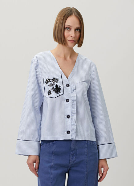 Briel Blue Striped Embellished Shirt