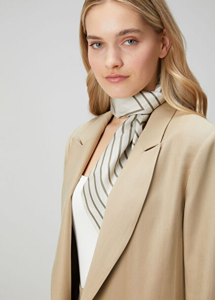 Beige Striped Silk Scarf