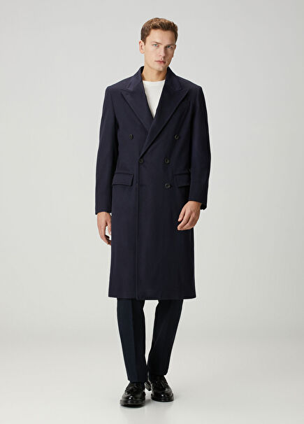 Lacivert Kruvaze Kaşmir Kaban