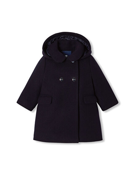 Navy Blue Baby Girl Hooded Double-breasted Coat