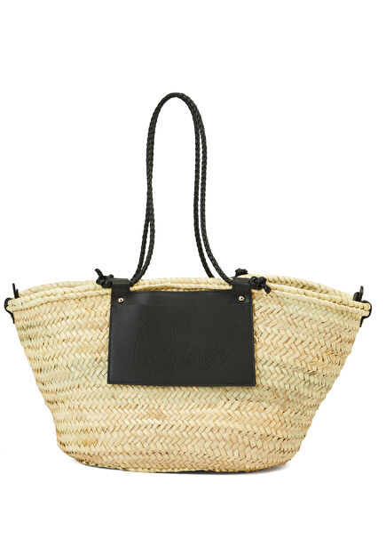 Campania Black Natural Raffia Beach Bag