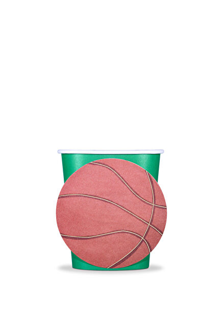 Basketbol Topu Figürlü 8'li Yeşil Kağıt Bardak
