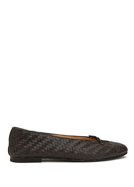 Brown Knit Textured Leather Ballet Flats
