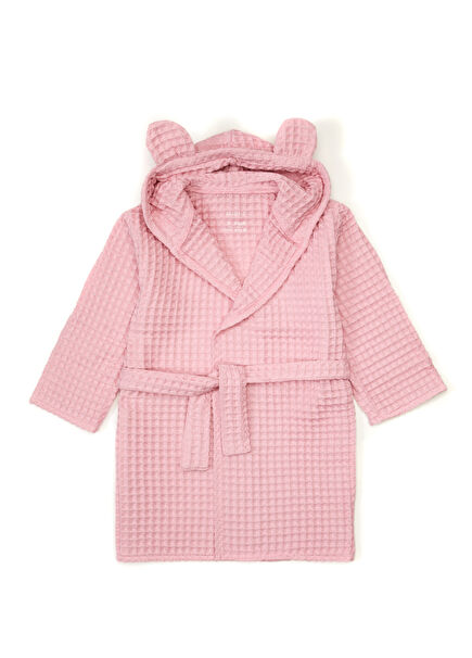 Children's Bathrobe With Pink Waffle Texture