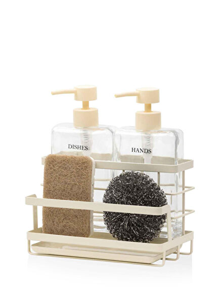 Cream Color Metal 4 Piece Liquid Soap Dispenser With Stand