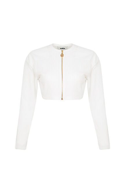 White Wool Acrylic Short Women's Cardigan