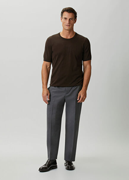Grey Gathered Waist Wool Trousers