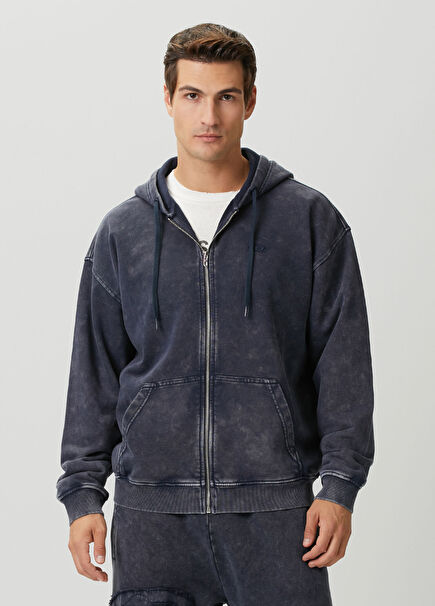 Relaxed Fit Dark Blue Hoodie