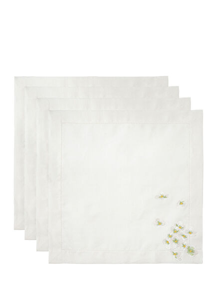 Green Garden Nakışlı Kırık Beyaz Keten 4'lü Servis Peçetesi Seti