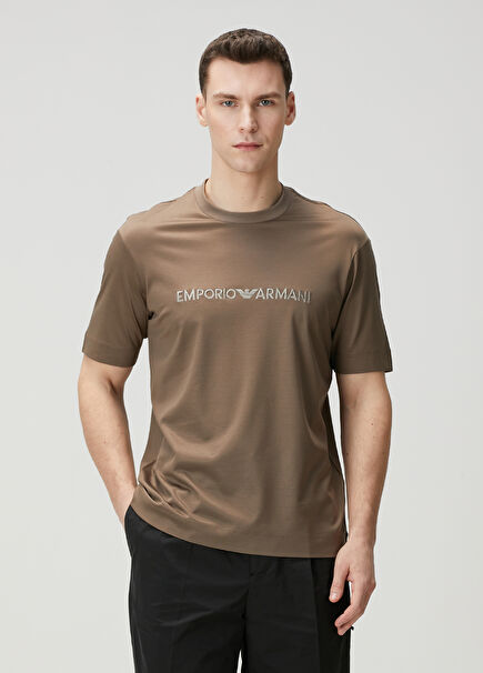 Brown Logo Embroidered T-Shirt