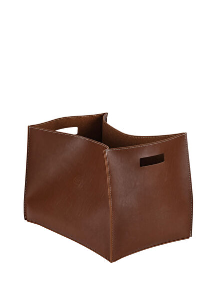Tan Leather Rectangular Basket