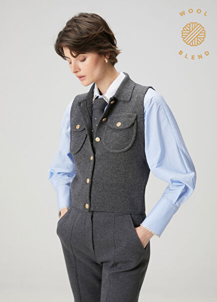 Taupe Wool Knit Vest