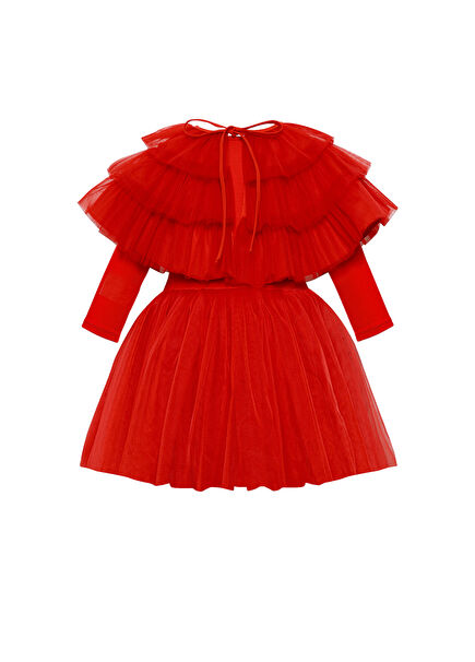Kırmızı Pelerinli Tütülü Kız Çocuk Elbise