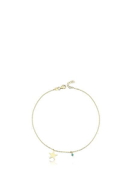 Tek Yıldız Firuze 14 Ayar Altın Kadın Halhal